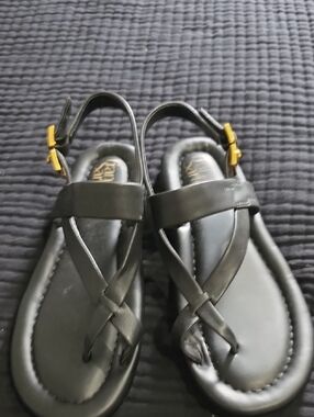 Franco Sarto Black Leather Crisscross Sandals with Gold Buckle